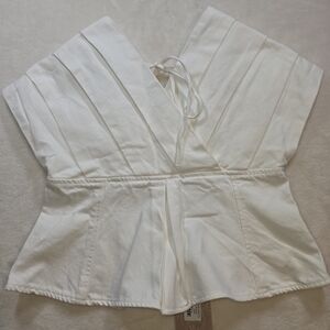 Meshki Rayne Off Shoulder Denim Top - White Size Large NWT $109